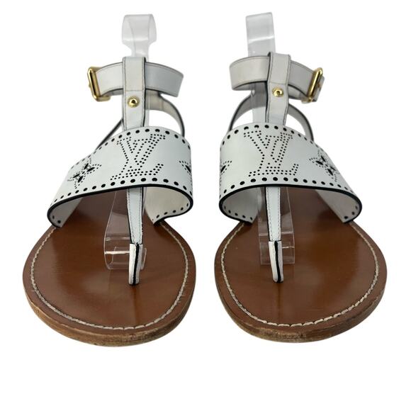 Louis Vuitton Horizon Perforated Leather Flat Sandals in White - Picture 7 of 16